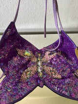 🦋 Purple Sequin Butterfly Halter Crop Top One Size
