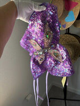 🦋 Purple Sequin Butterfly Halter Crop Top One Size