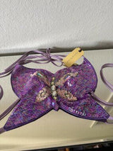 🦋 Purple Sequin Butterfly Halter Crop Top One Size