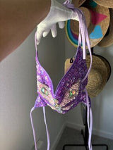🦋 Purple Sequin Butterfly Halter Crop Top One Size