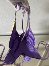 🦋 Purple Sequin Butterfly Halter Crop Top One Size