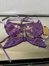 🦋 Purple Sequin Butterfly Halter Crop Top One Size