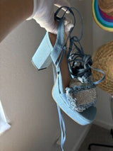 💎 Denim Rhinestone Lace Up Platform Heels EU37 US6.5/7