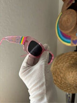 🌈 Cute Care Bears sunglasses with matching pink drawstring pouch 💕
