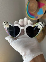 NWT White Heart Skull Rhinestone Sunglasses w/ Box 💀💎🕶️✨