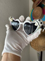 NWT White Heart Skull Rhinestone Sunglasses w/ Box 💀💎🕶️✨