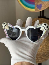 NWT White Heart Skull Rhinestone Sunglasses w/ Box 💀💎🕶️✨
