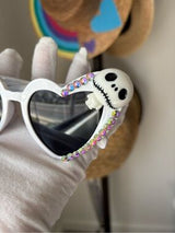 NWT White Heart Skull Rhinestone Sunglasses w/ Box 💀💎🕶️✨