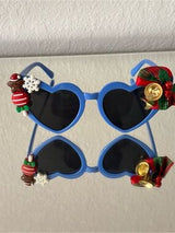 💙 Christmas Heart Sunglasses Blue Holiday Party Glasses 🎄