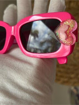 💖 Hot Pink Glitter Heart Sunglasses Rectangle Shades 🕶️
