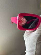 💖 Hot Pink Glitter Heart Sunglasses Rectangle Shades 🕶️