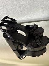 🖤 New Black Snake Print Bow Platform Heels US 8.5/9 EU 39
