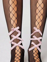 🖤 Pink Bow Fishnet Knee High Socks One Size