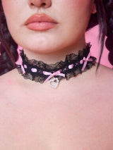 🎀 Black Lace Lolita Bow Heart Choker Necklace