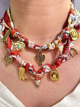 2pc Western Bandana Scarf Charm Necklace Cowgirl Boot Cactus