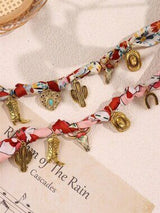 2pc Western Bandana Scarf Charm Necklace Cowgirl Boot Cactus