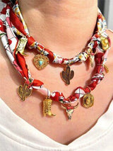 2pc Western Bandana Scarf Charm Necklace Cowgirl Boot Cactus