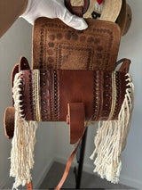🤎 Vintage Boho Tooled Leather Fringe Crossbody Purse – Handmade in Mexico