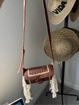 🤎 Vintage Boho Tooled Leather Fringe Crossbody Purse – Handmade in Mexico