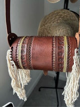 🤎 Vintage Boho Tooled Leather Fringe Crossbody Purse – Handmade in Mexico