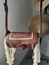 🤎 Vintage Boho Tooled Leather Fringe Crossbody Purse – Handmade in Mexico