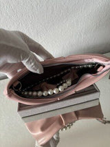 🎀 Pink Bow Pearl Handle Faux Leather Handbag Clutch Purse