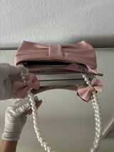 🎀 Pink Bow Pearl Handle Faux Leather Handbag Clutch Purse