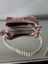 🎀 Pink Bow Pearl Handle Faux Leather Handbag Clutch Purse