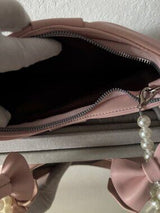 🎀 Pink Bow Pearl Handle Faux Leather Handbag Clutch Purse