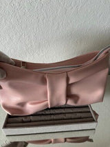 🎀 Pink Bow Pearl Handle Faux Leather Handbag Clutch Purse
