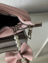 🎀 Pink Bow Pearl Handle Faux Leather Handbag Clutch Purse