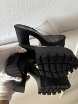 🖤 Black Clear PVC Chunky Platform Mule Heels US 8–8.5