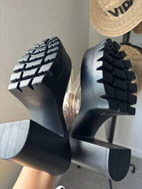 🖤 Black Clear PVC Chunky Platform Mule Heels US 8–8.5