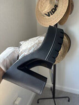 🖤 Black Clear PVC Chunky Platform Mule Heels US 8–8.5