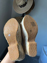 🤎 Beige Suede Raffia Platform Mule Heels US 8–8.5