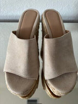 🤎 Beige Suede Raffia Platform Mule Heels US 8–8.5