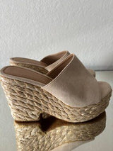 🤎 Beige Suede Raffia Platform Mule Heels US 8–8.5