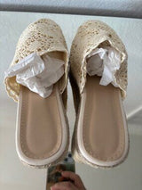 🤍 Cream Crochet Espadrille Wedge Mule Sandals US 8–8.5