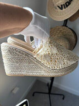 🤍 Cream Crochet Espadrille Wedge Mule Sandals US 8–8.5
