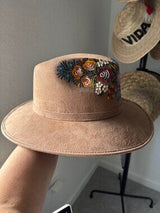 🌺 Mexican Hand-Painted Floral Western Hat Tan Size L