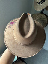 🌺 Mexican Hand-Painted Floral Western Hat Tan Size L