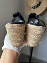 🖤 Black Crochet Espadrille Wedge Mule Sandals US 8.5