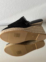🖤 Black Crochet Espadrille Wedge Mule Sandals US 8.5