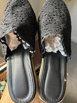 🖤 Black Crochet Espadrille Wedge Mule Sandals US 8.5