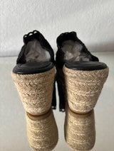 🖤 Black Crochet Espadrille Wedge Mule Sandals US 8.5