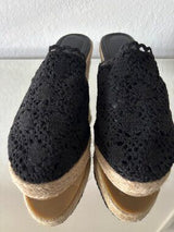 🖤 Black Crochet Espadrille Wedge Mule Sandals US 8.5