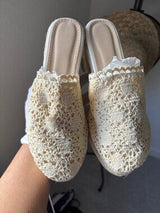 🤍 Cream Crochet Espadrille Wedge Mule Sandals US 8–8.5