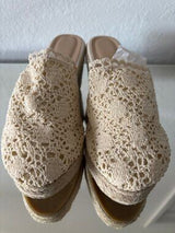 🤍 Cream Crochet Espadrille Wedge Mule Sandals US 8–8.5