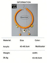 🎃 Halloween Orange Beaded Eyeball Ghost Pumpkin Charm Necklace
