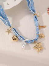 Baby Blue Ocean Charm Scarf Necklace Starfish Shell Heart Pearl 🐚